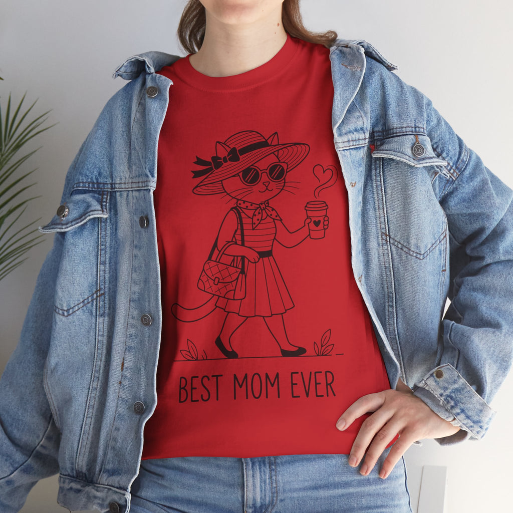 Best Mom Ever cat mom tee | Cute cat with sunglasses illustration