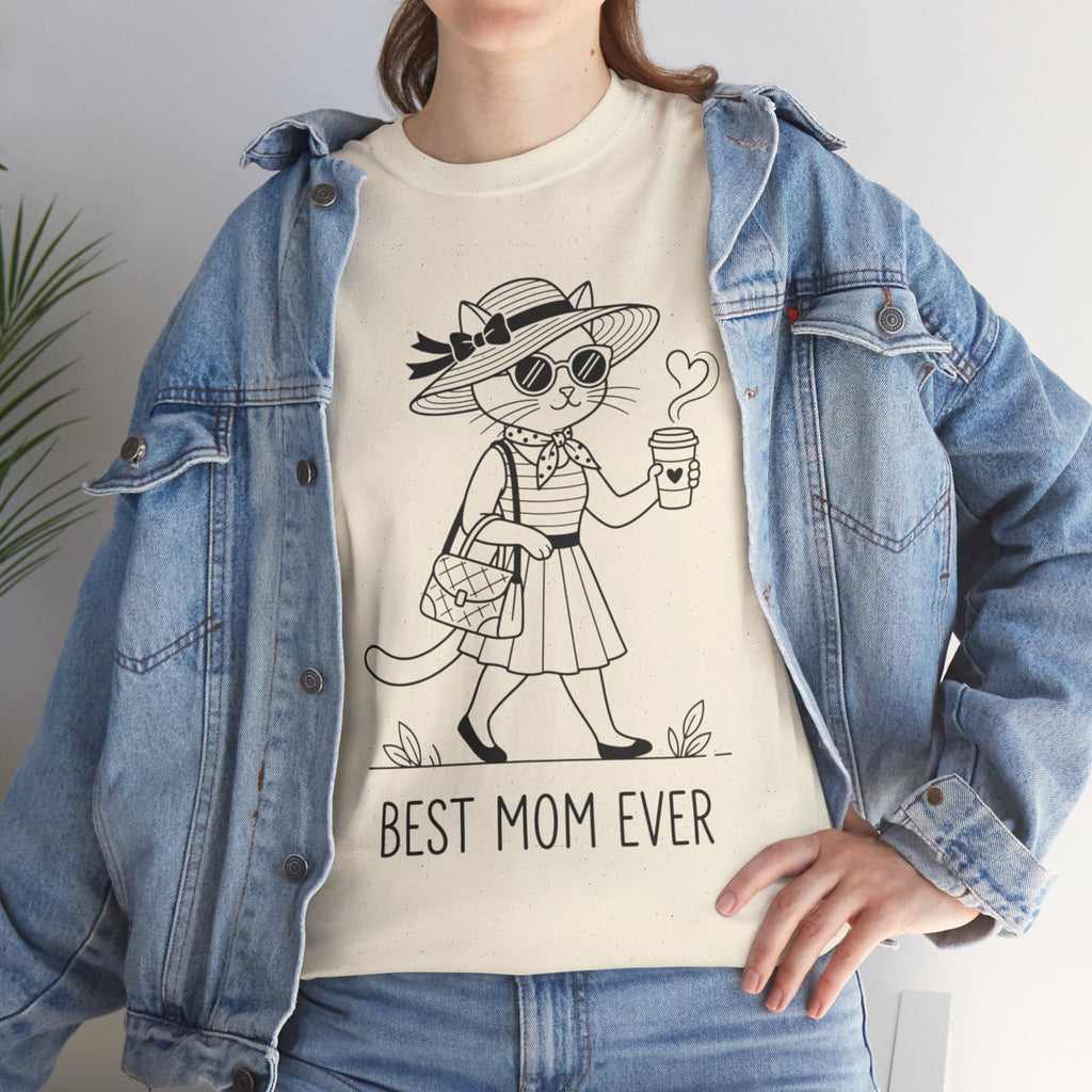 Best Mom Ever cat mom tee | Cute cat with sunglasses illustration