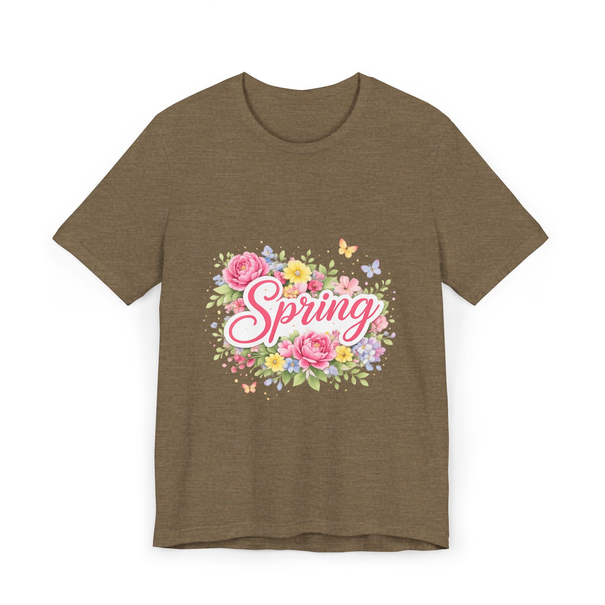 Spring floral script T-Shirt | floral bouquet, butterflies, pastel flowers
