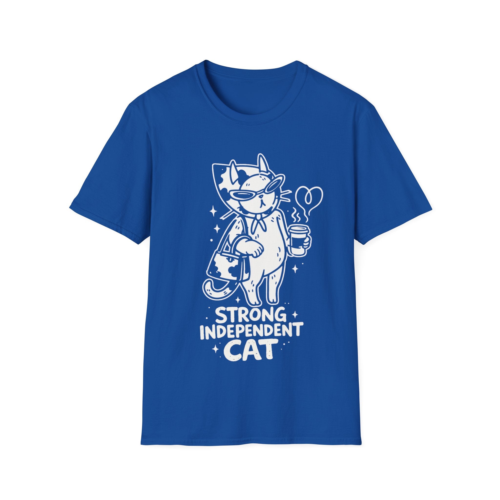 Strong Independent Cat T-Shirt | Cute Coffee Cat Illustration