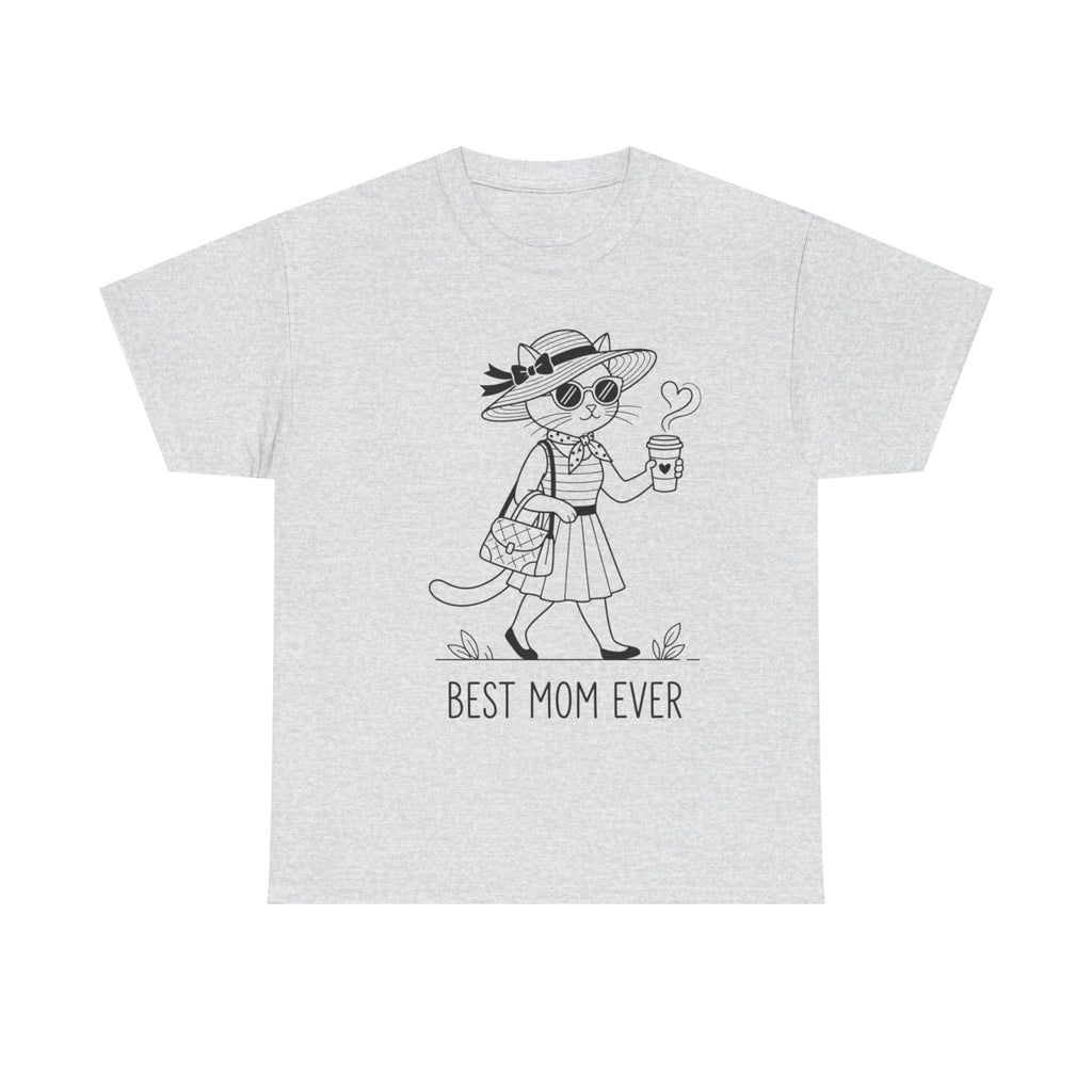 Best Mom Ever cat mom tee | Cute cat with sunglasses illustration