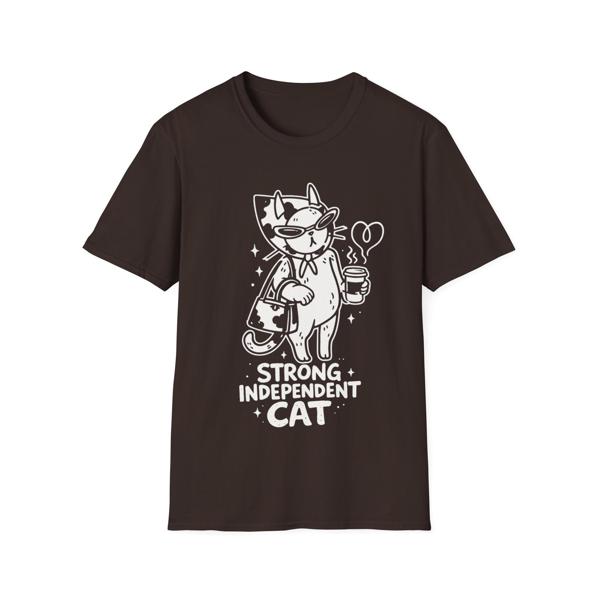 Strong Independent Cat T-Shirt | Cute Coffee Cat Illustration