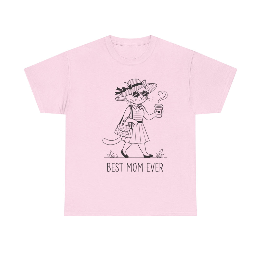 Best Mom Ever cat mom tee | Cute cat with sunglasses illustration