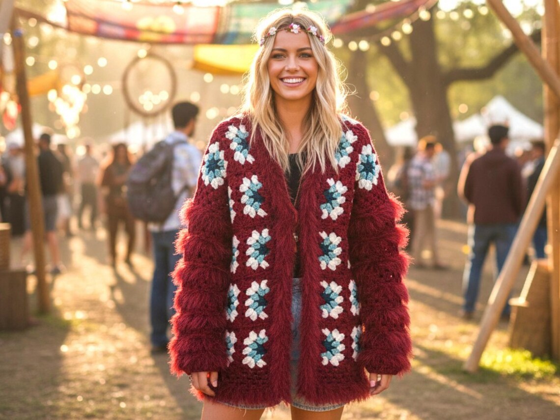 Boho Granny Square Cardigan Pattern PDF (Statement Crochet Jacket)