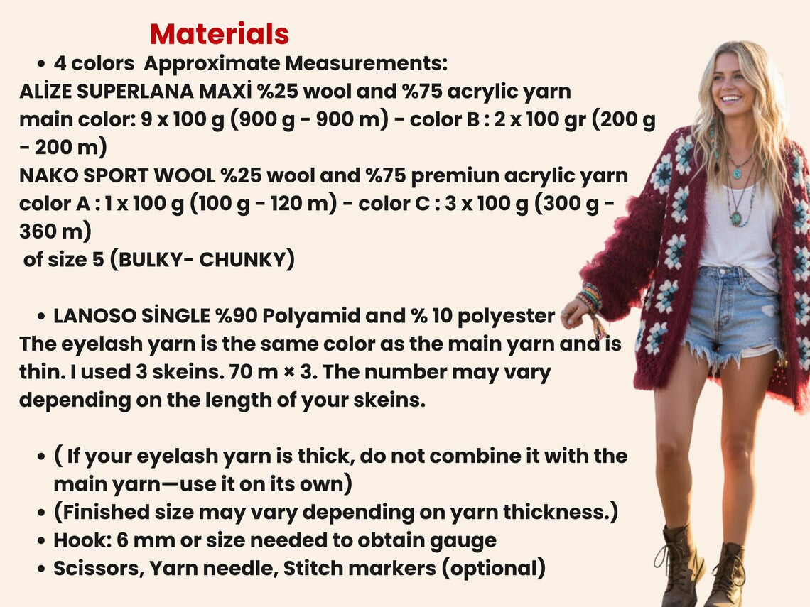 Boho Granny Square Cardigan Pattern PDF (Statement Crochet Jacket)