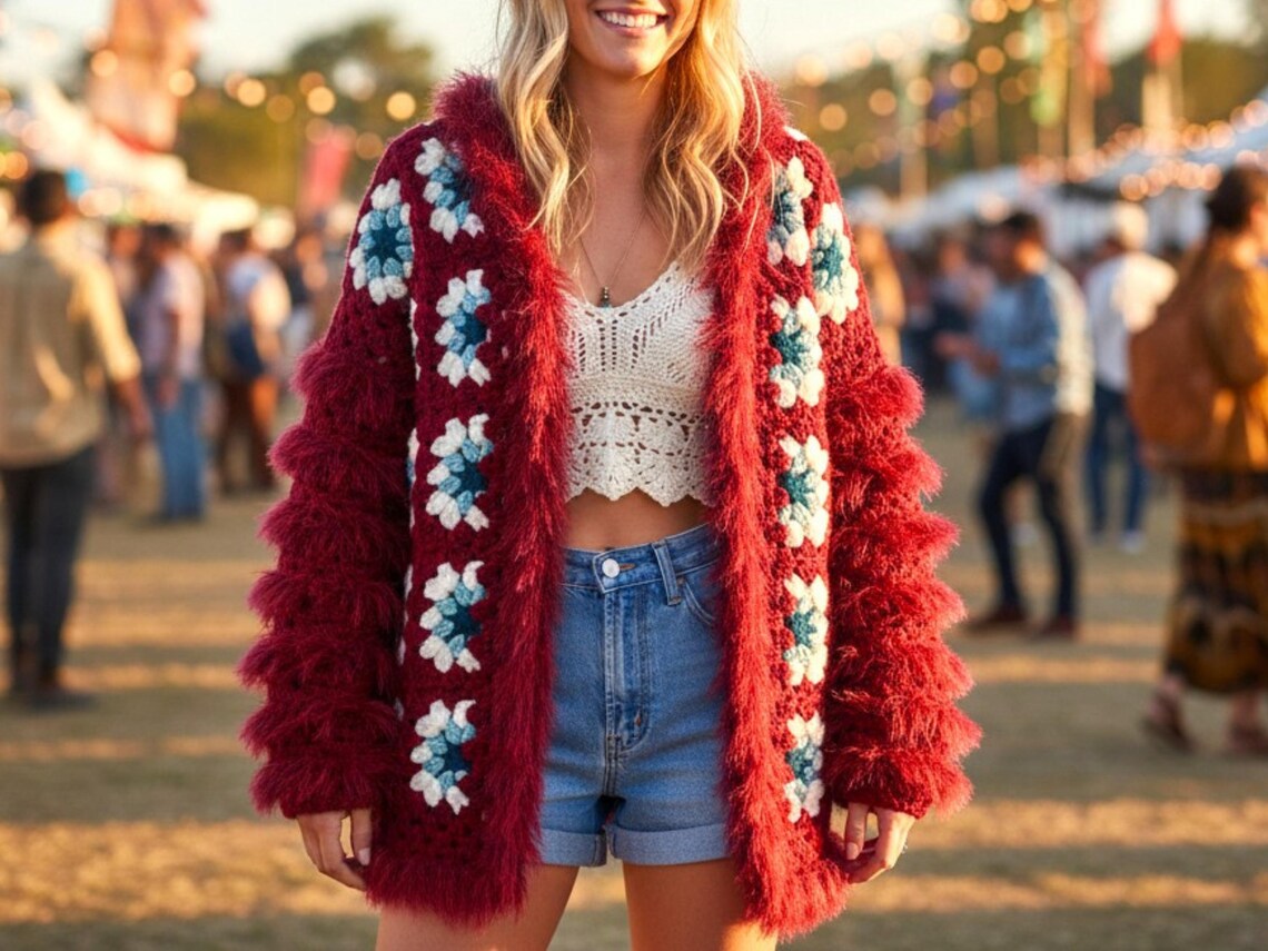 Boho Granny Square Cardigan Pattern PDF (Statement Crochet Jacket)