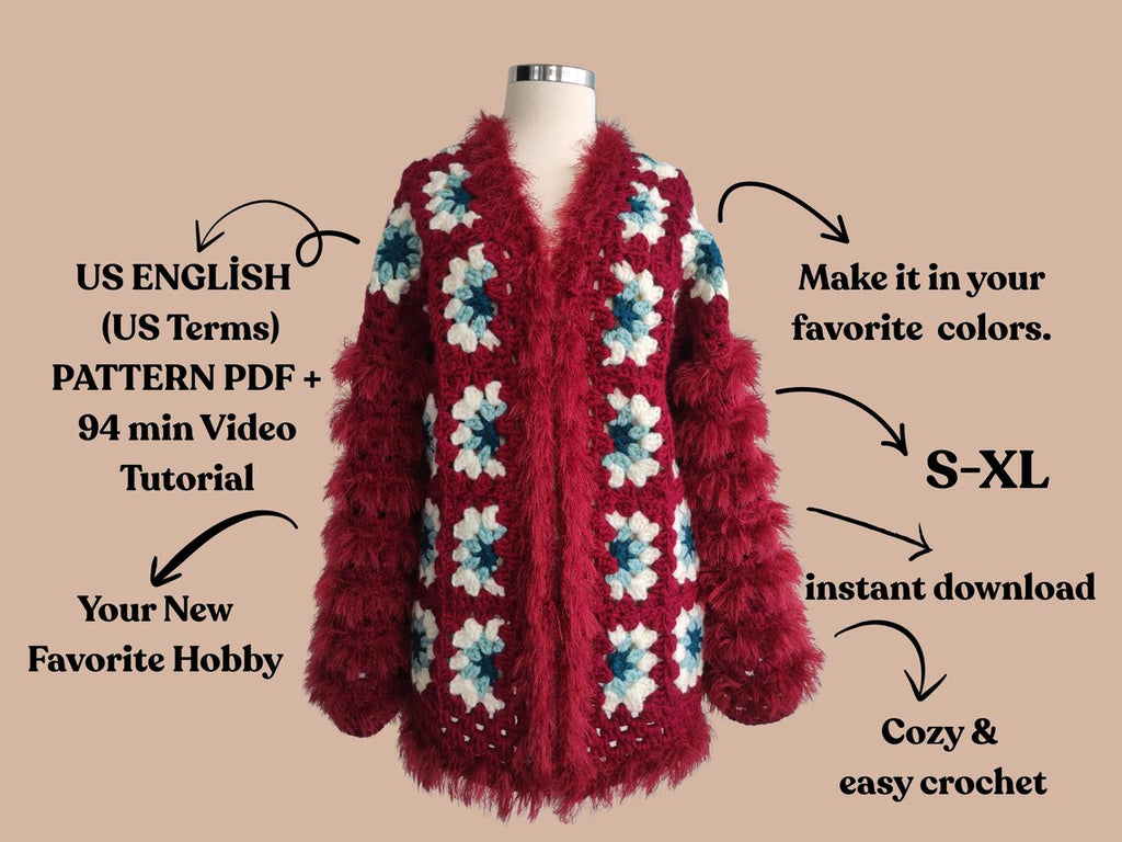 Boho Granny Square Cardigan Pattern PDF (Statement Crochet Jacket)